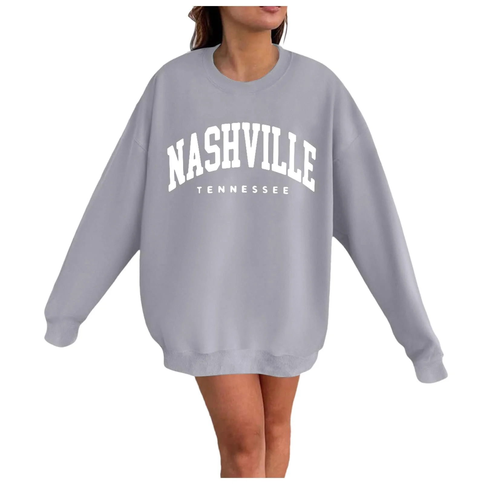 Свитшот Herbst Свободный Женский Длинный Рукав Принт Буквы Спортивный Пуловер Круглый Вырез Большой Размер, Свитер Oversized без Капюшона Теплая Рубашка с Длинным Рукавом Зимний Свитер для Йоги Осенний, фото №1