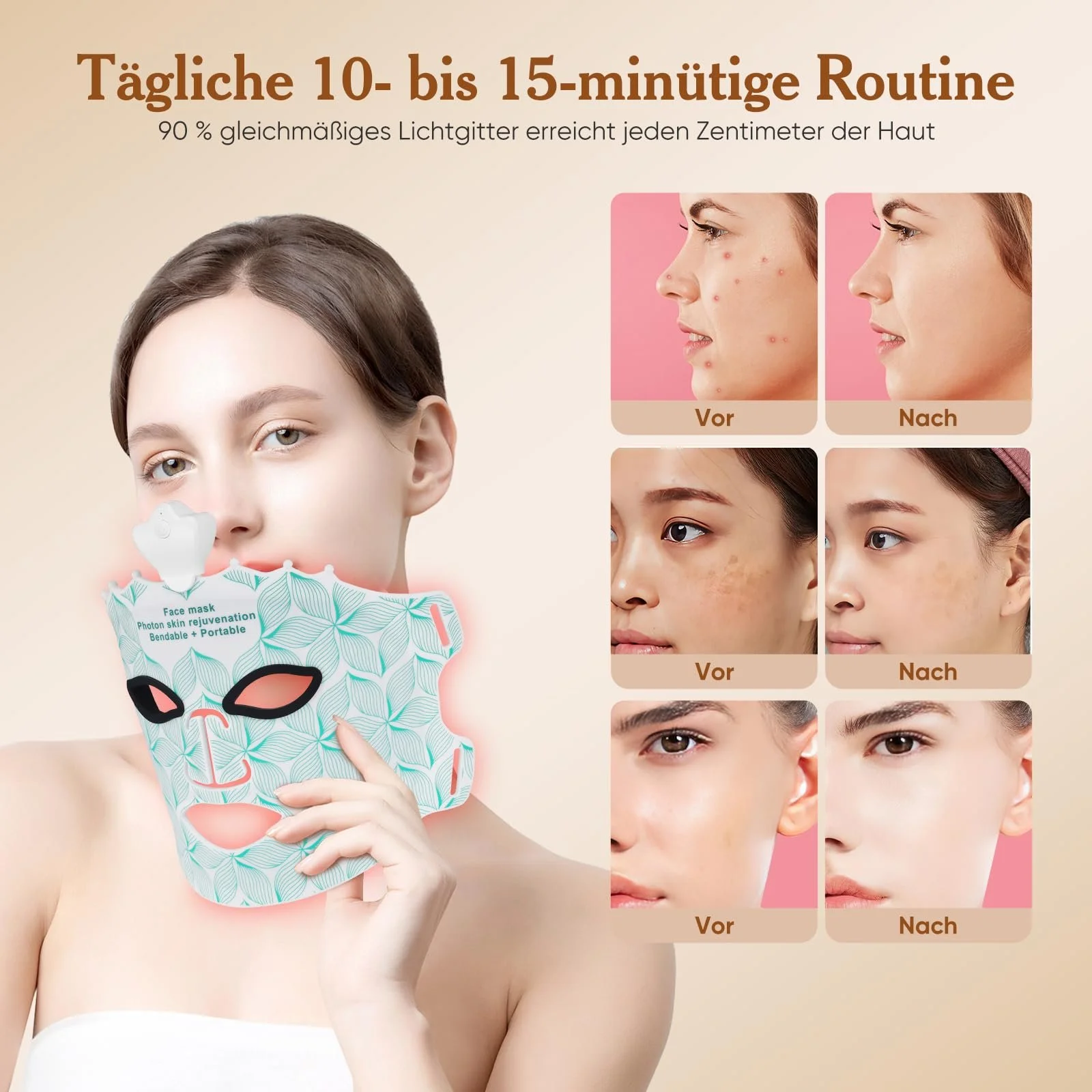 LED Маска для лица Светотерапия с красным светом, 7 цветов, против морщин, фото №4