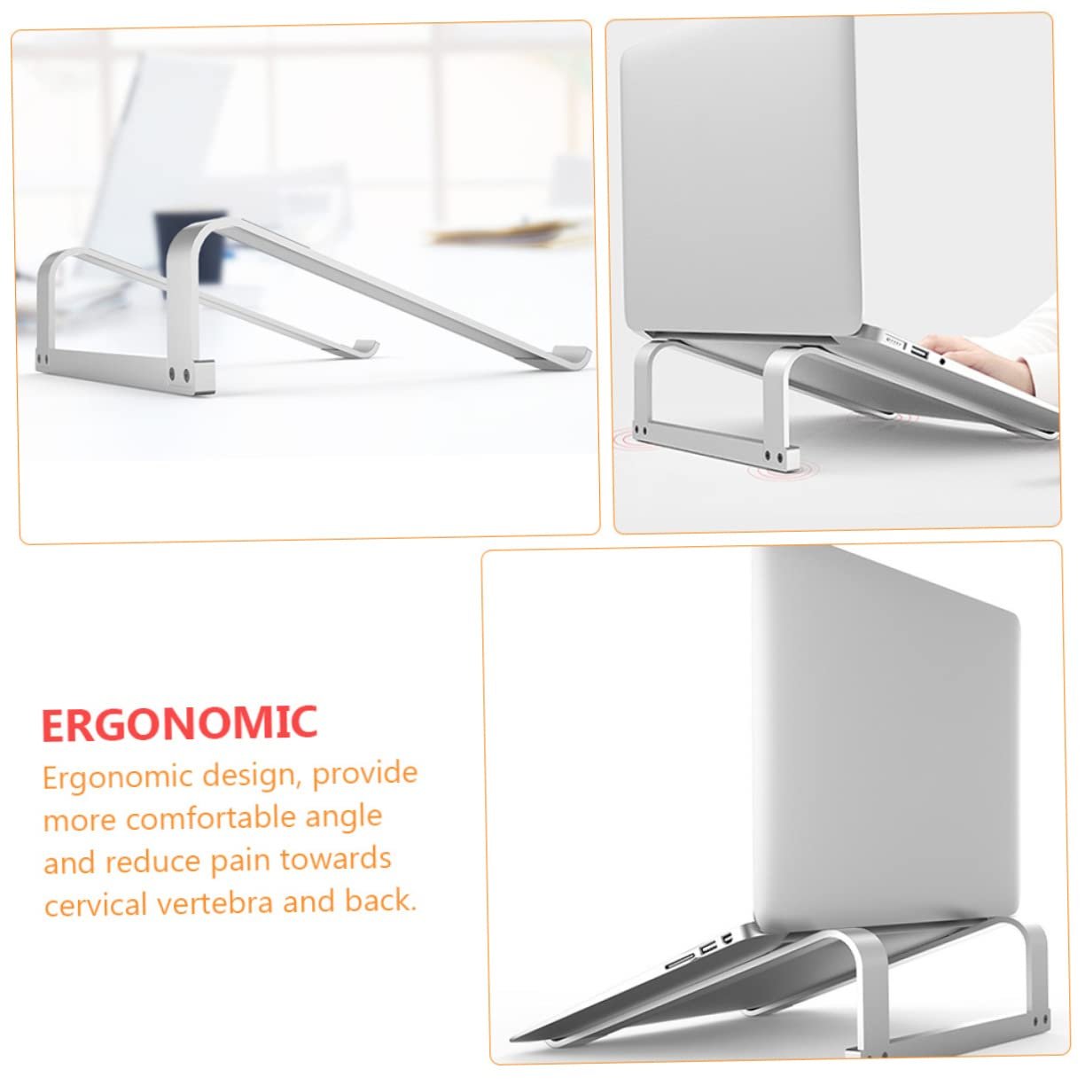 Підставка для ноутбука алюмінієва ергономічна портативна для відведення тепла сумісна з ноутбуком срібна, фото №2