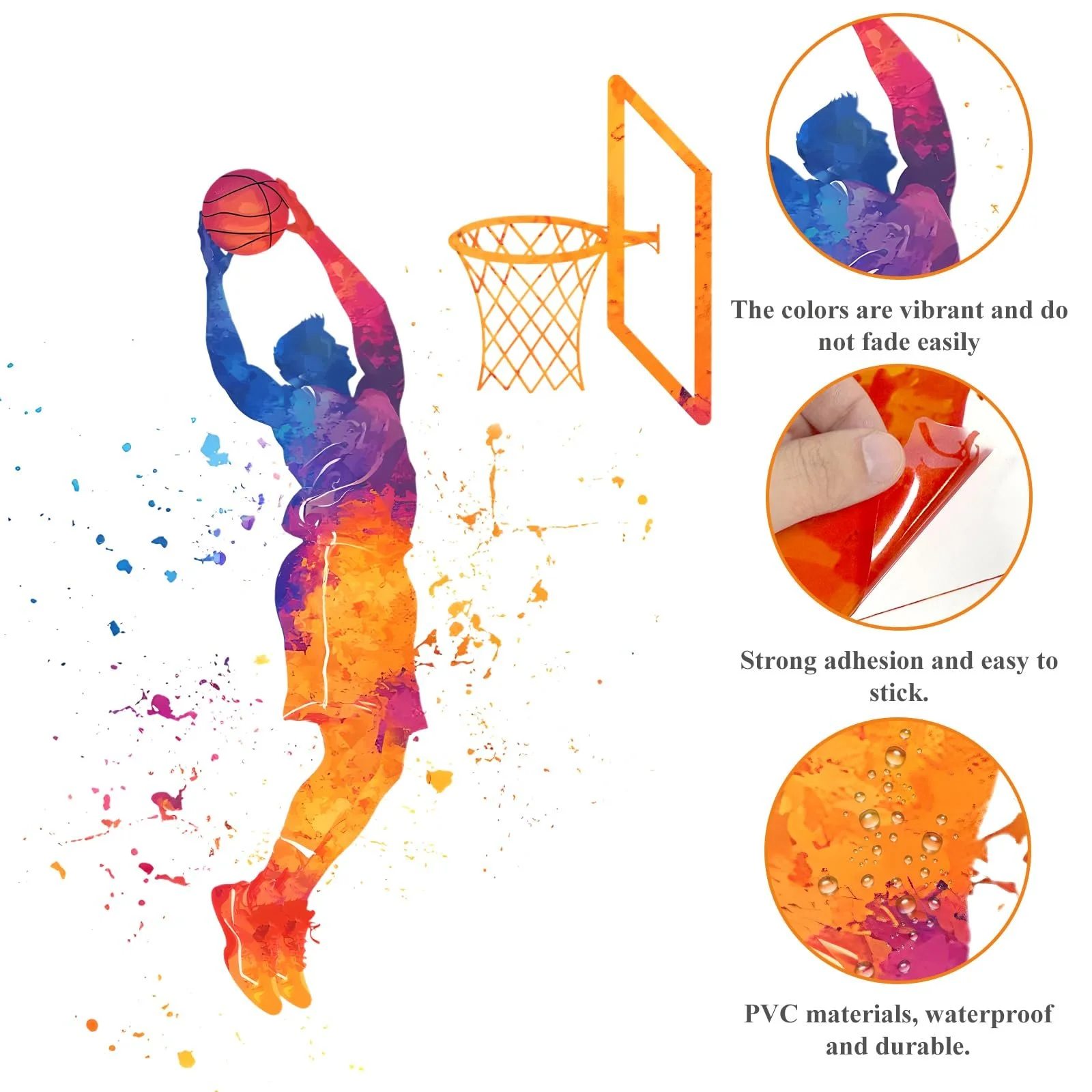 Наклейка на стіну Basketball Slam Dunk 80 x 100 см PVC, фото №3