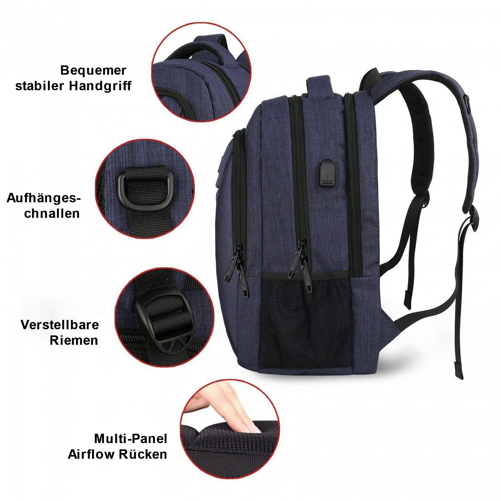 Рюкзак для ноутбука MATEIN 17.3" з USB антикрадій темно-синій, фото №4 Рюкзак для ноутбука MATEIN 17.3" з USB антикрадій темно-синій, фото №4