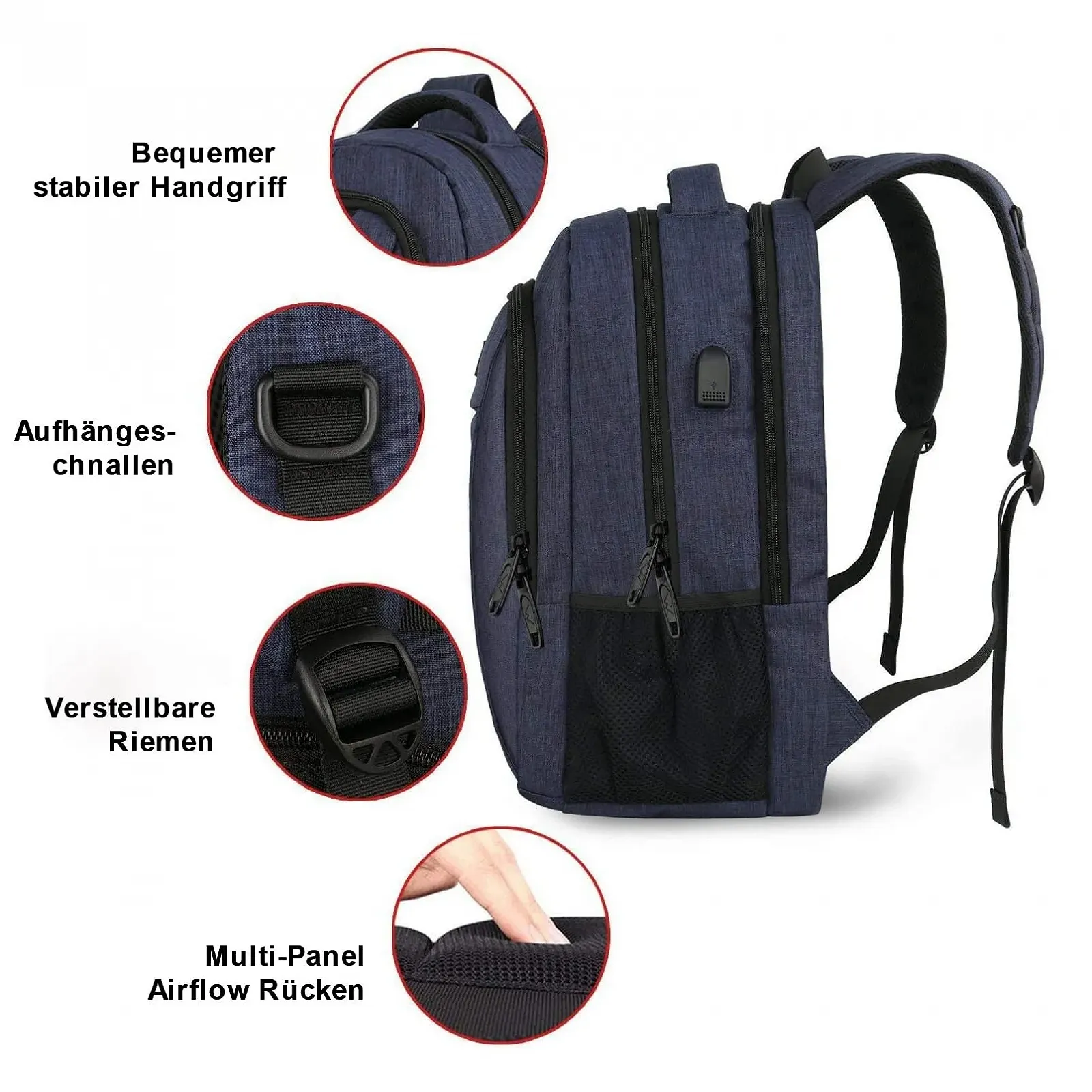 Рюкзак для ноутбука MATEIN 17.3" с USB антивор темно-синий, фото №4 Рюкзак для ноутбука MATEIN 17.3" с USB антивор темно-синий, фото №4