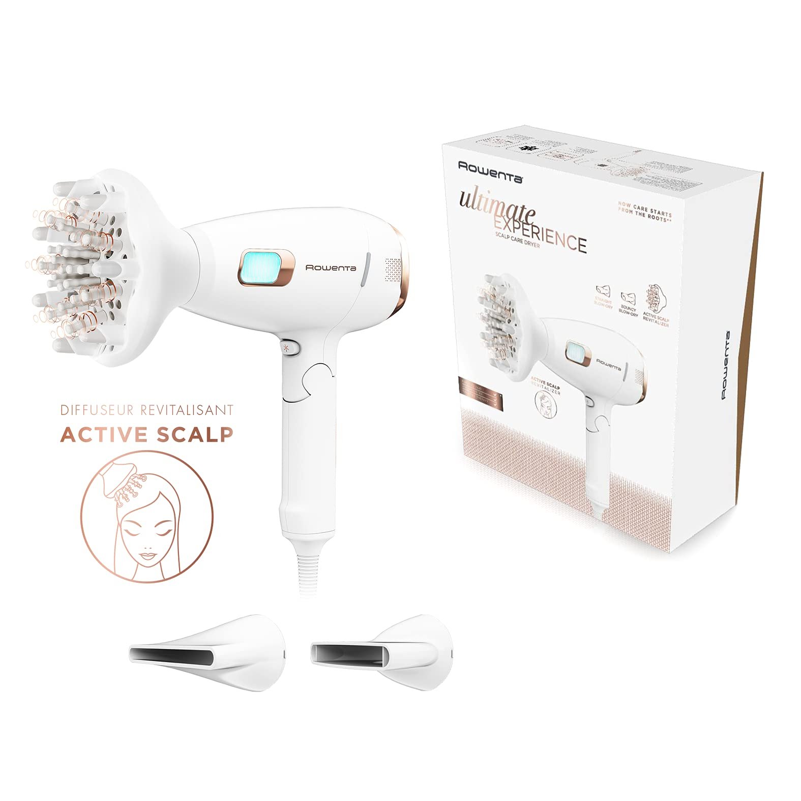 Фен Rowenta Ultimate Experience Massage 2200 Вт, с цифровым мотором, ионизацией, массажной насадкой, бело-медный, фото №14