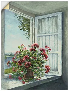 Наклейка на стіну ARTland Classic T4DR Window Flowers Blossoms Botany Painting Самоклейна вінілова плівка 60 x 80 см - Фото 1
