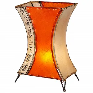 Настільна лампа Marrakesch Orient & Mediterran Interior Chika Asian 40 см шкіряна металева помаранчева бежева synthetic.ua - Фото 1