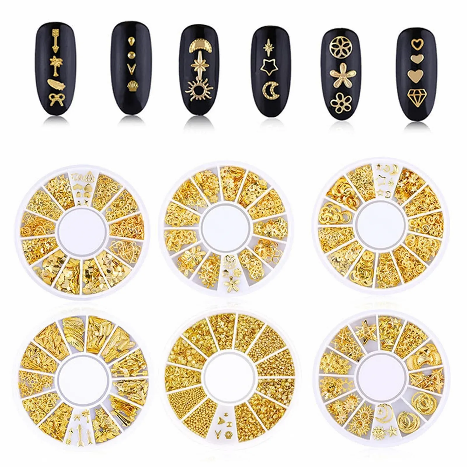 Украшение для ногтей Звезды Луна 3D 6 шт, фото №1