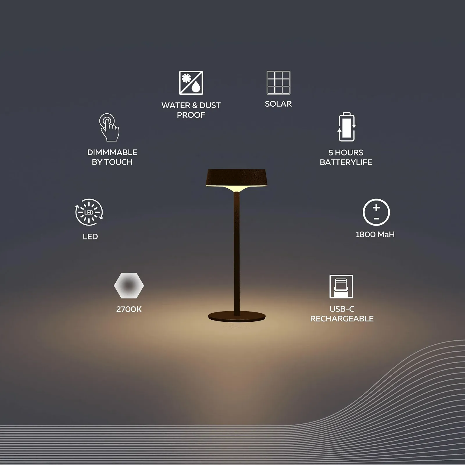 Настільна лампа CALEX Serino Solar, набір з 3 шт., бездротові LED лампи, акумуляторна, сенсорне управління, з регулюванням яскравості, чорна, фото №2