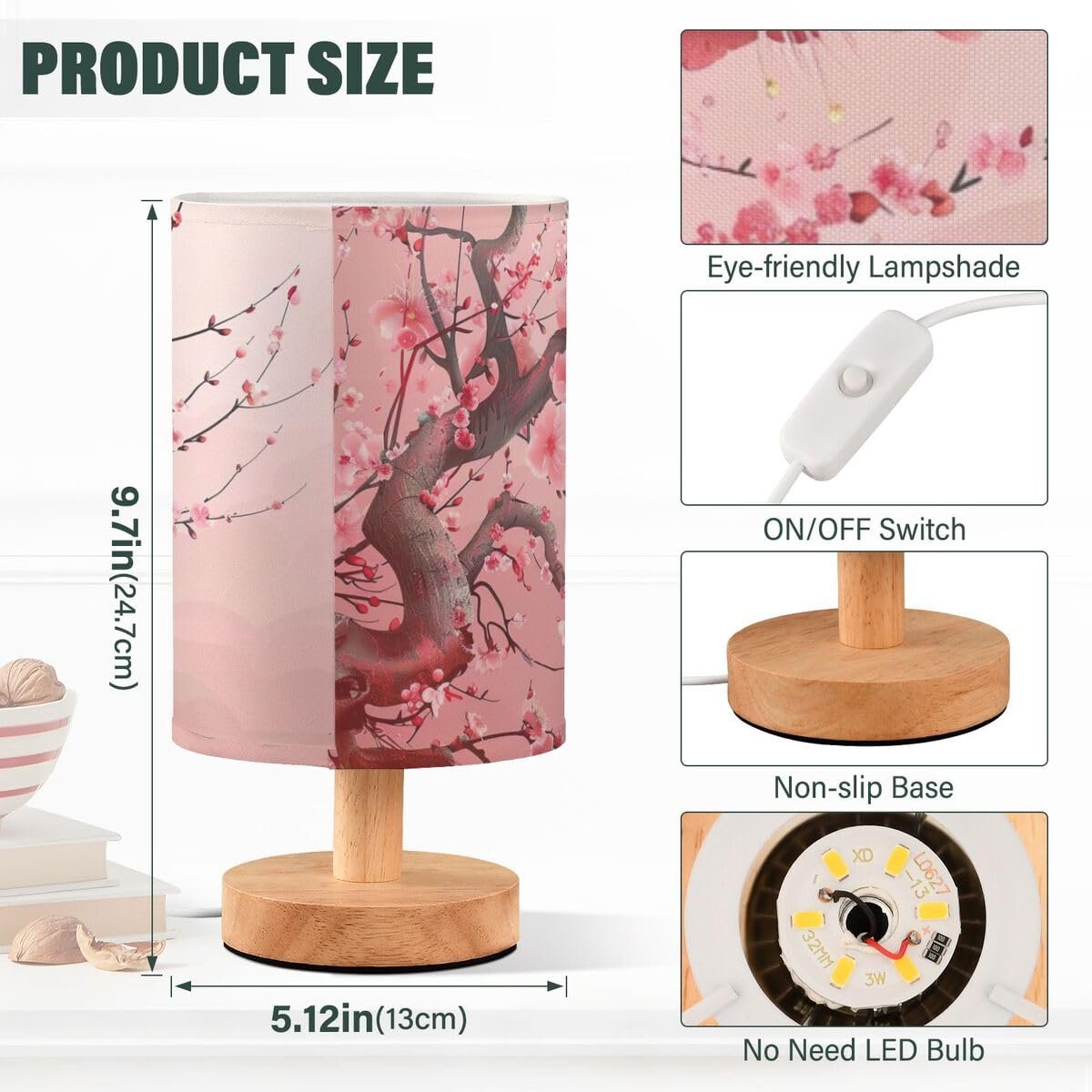 Настільна лампа Japanese Sakura Pagoda маленька з лляним абажуром USB 13 x 24.6 см, фото №3