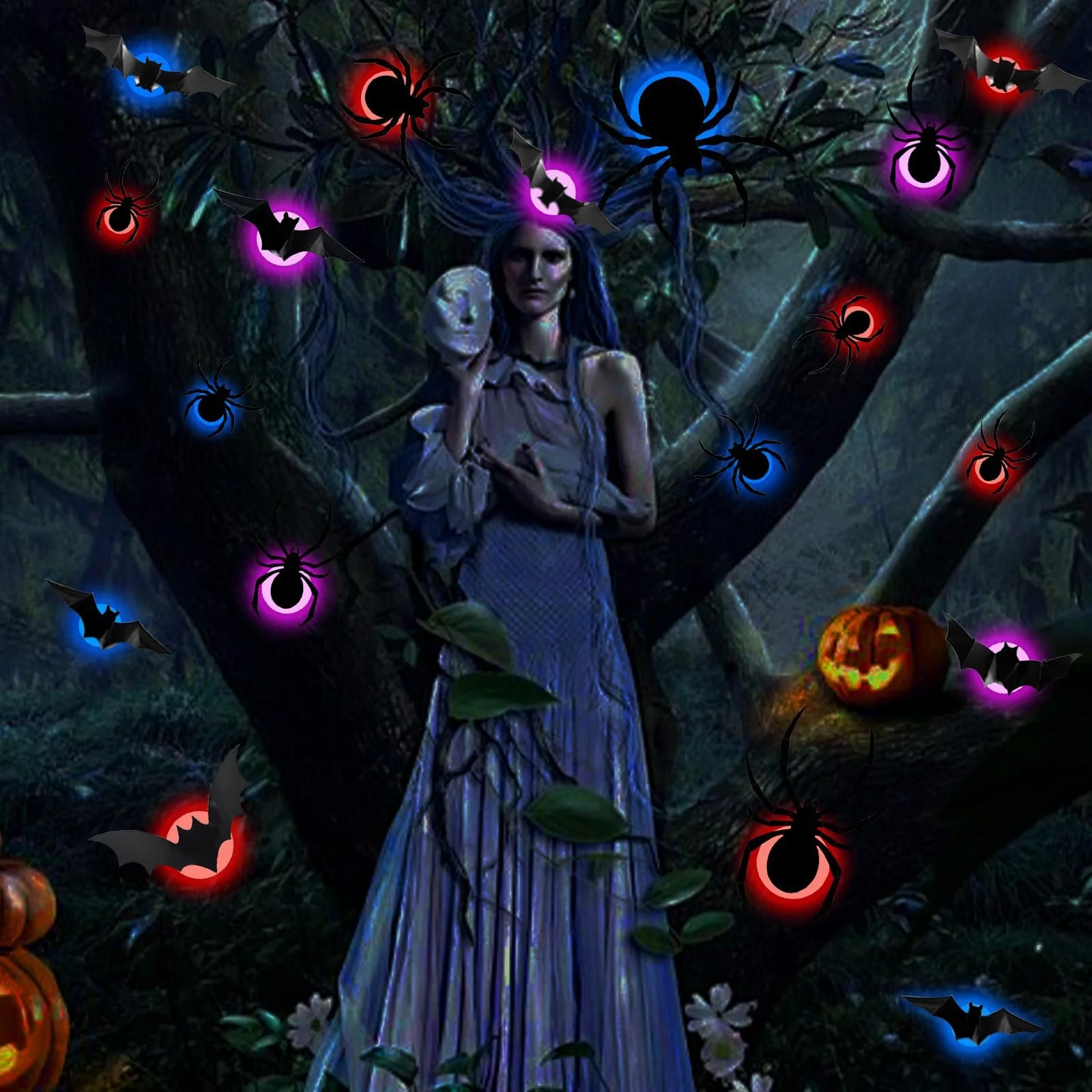 Наклейки для стін Хелловін Кажани 12 шт та Павуки 10 шт 3D Світяться в темряві, фото №4