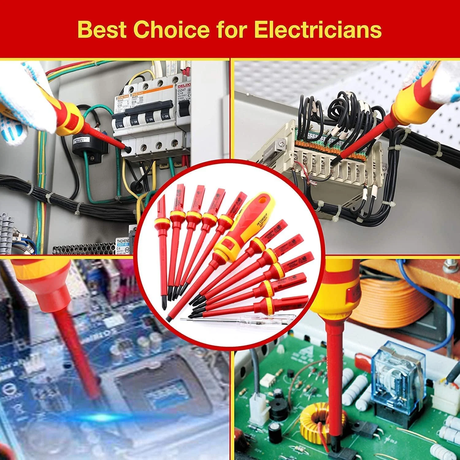 Набір діелектричних викруток Kafei VDE 1000 V 13 предметів червоно-жовтий, фото №3