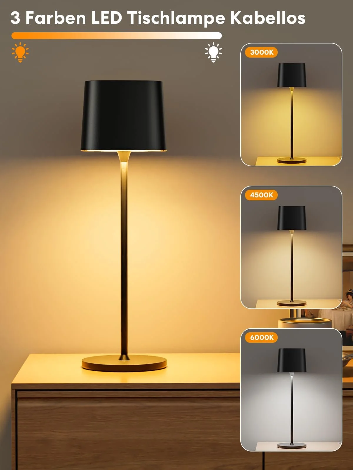 Настільна лампа Wireless Rechargeable 3 кольори (3000-6000 К) LED димована IP54 алюмінієва Чорна, фото №3