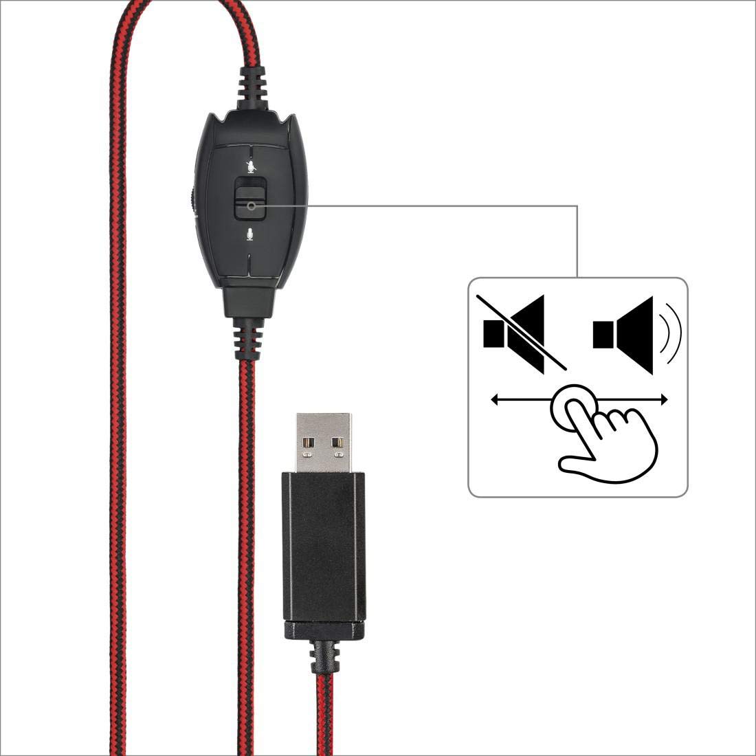 USB Hama HS-USB400 Наушники Over Ear с микрофоном Регулировка громкости Черный, Красный, фото №5