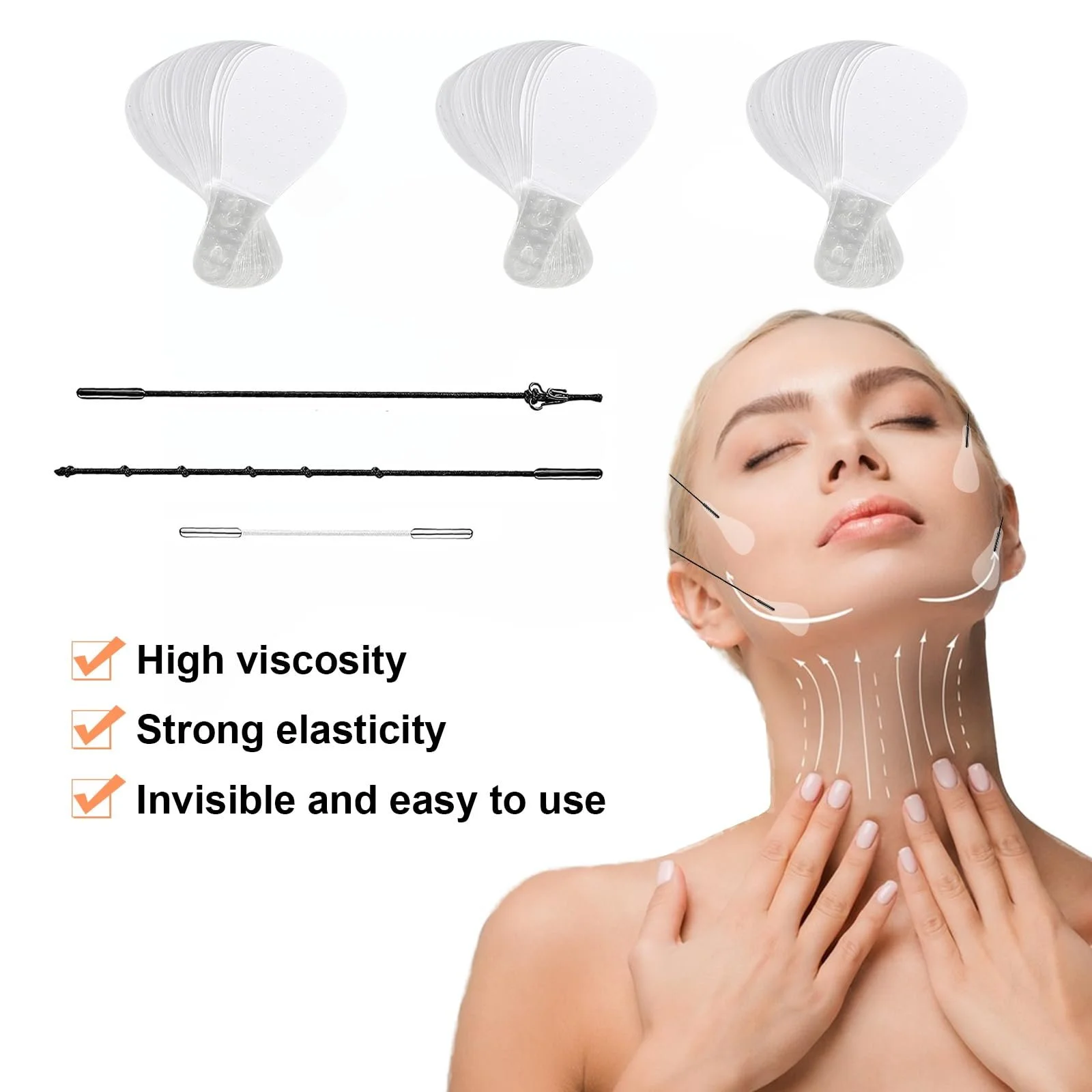 Набір стрічок для підтяжки обличчя 120 шт. Невидимі V-подібні стрічки для підтяжки обличчя, фото №4