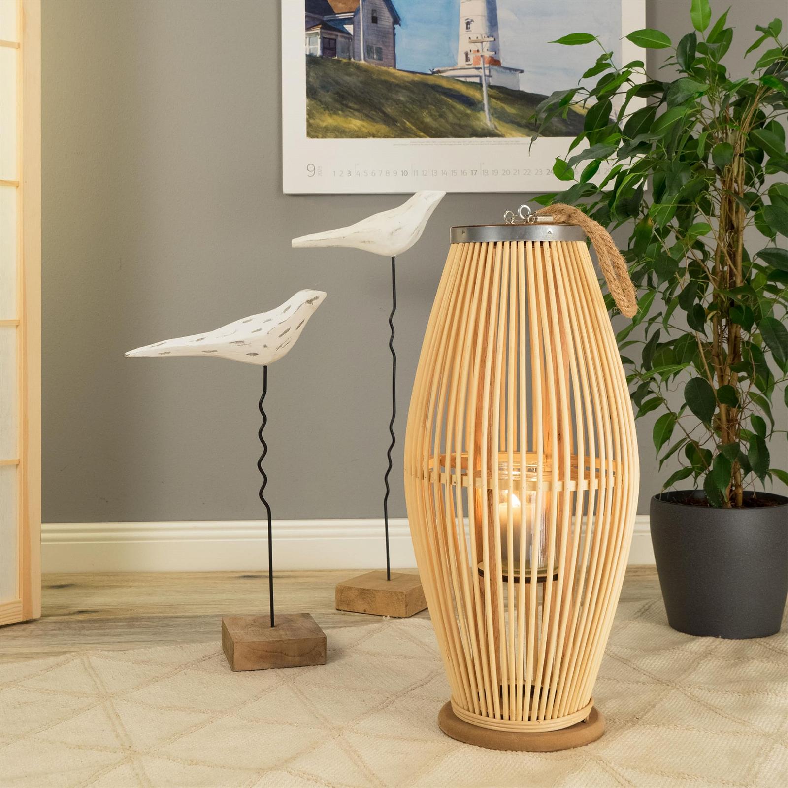 Ліхтар Zya Bamboo з ручкою і скляною вставкою дерев'яний розмір: 70 см, фото №7