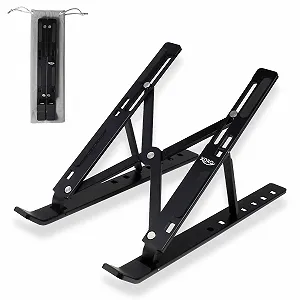 Функциональная Подставка для Ноутбука MacBook Pro/Air, HP, Sony, Dell & Все 10 - 15.6 Дюймовые Ноутбуки & Планшетные ПК, Многоуровневая Регулируемая Высота, Вентилируемая Открытая Алюминиевая Рама, Складная, Защитный Чехол, Черная - Фото 1