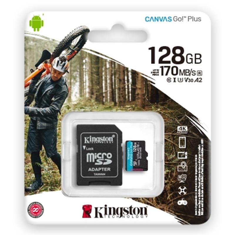 Карта памяти MicroSDXC 128GB UHS-I/U3 Class 10 Kingston Canvas Go! Plus R170/W90MB/s + SD-адаптер SDCG3/128GB, фото №3