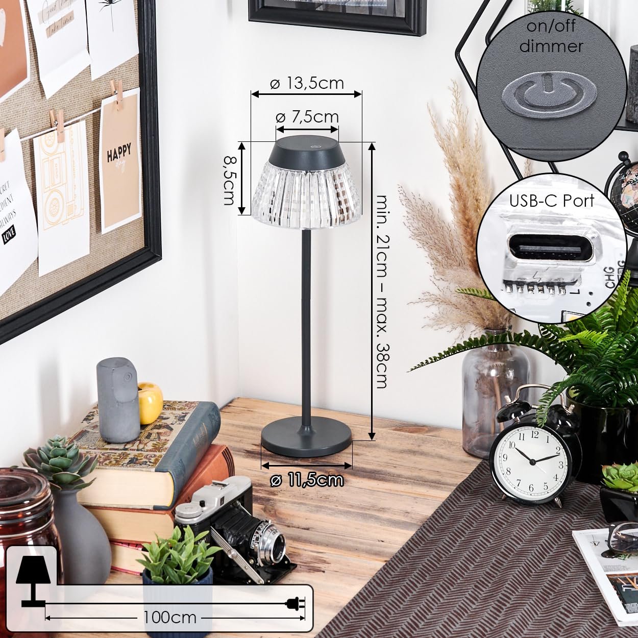 Настільна лампа HOFSTEIN Macos LED димована USB 1 Вт 100 лм Антрацит, фото №5