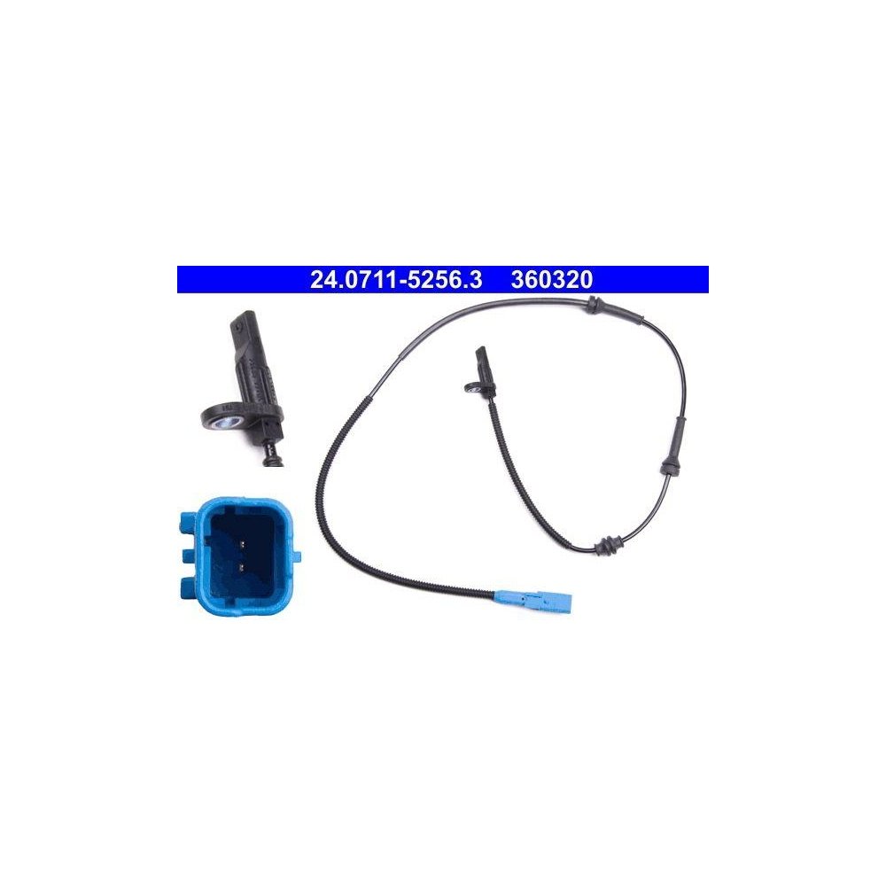 Датчик скорости вращения колеса ATE 24.0711-5256.3 для CITROËN PEUGEOT передний мост, фото №1
