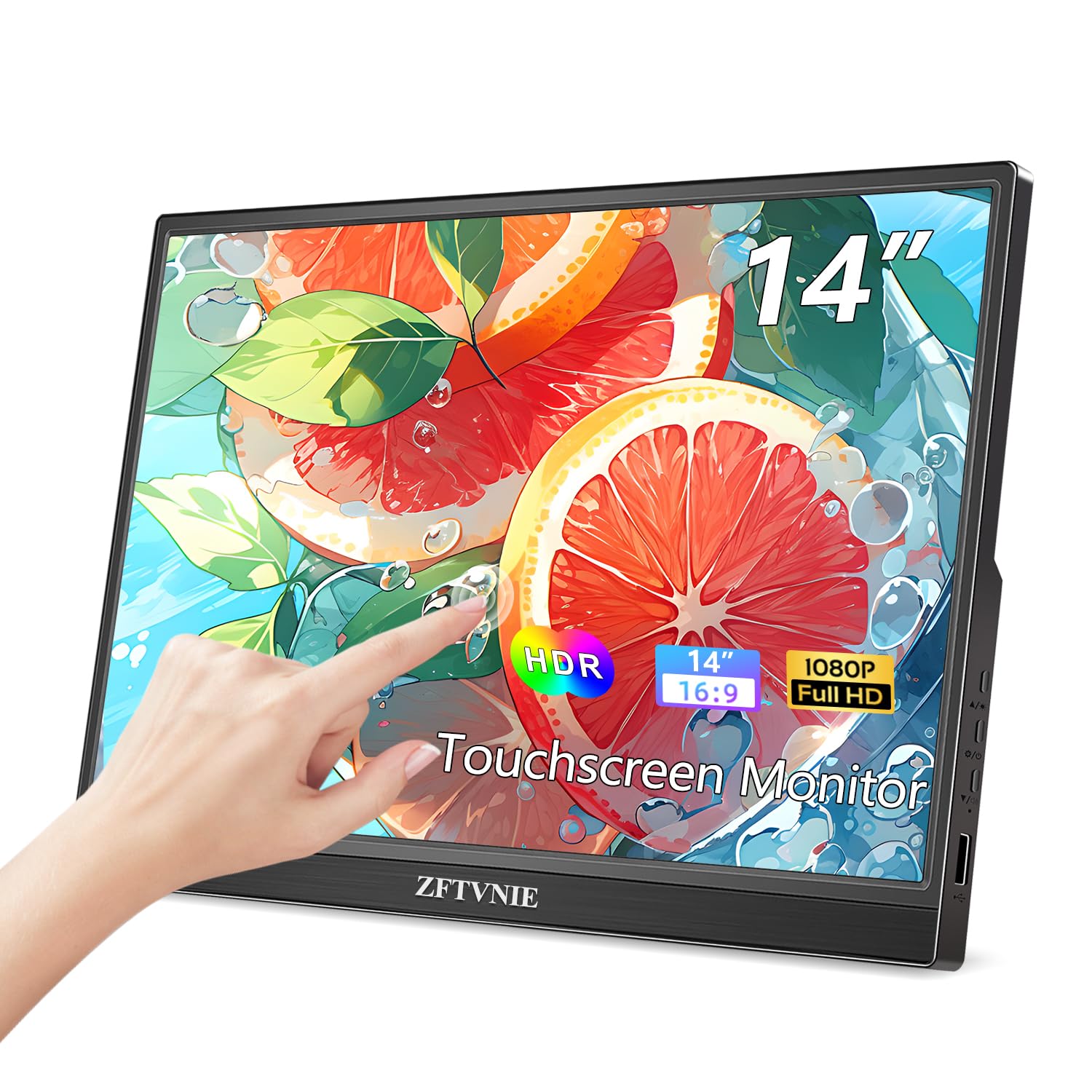 Монітор ZFTVNIE Touchscreen Portable 14 дюймів FHD 1920 x 1080P IPS HDR Display Touchscreen HDMI USB Type-C, фото №1