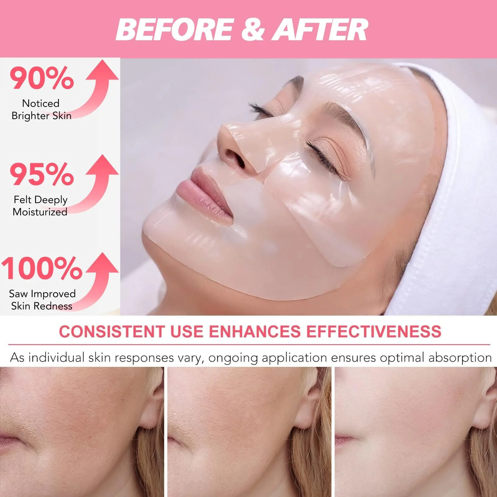 Набір з 4 органічних колагенових гідрогелевих нічних масок, мінімізує пори, фото №6