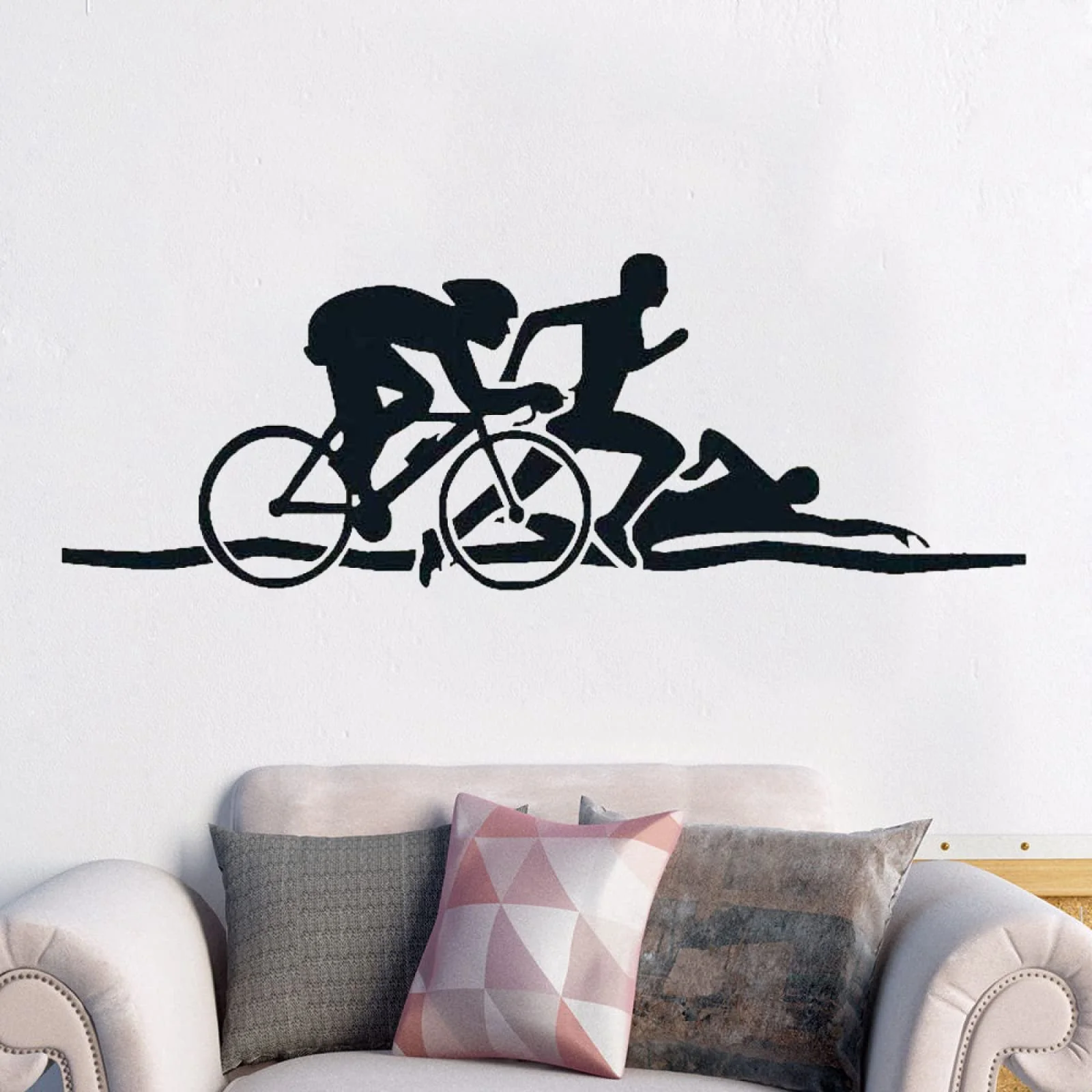 Наклейка на стіну Triathlon Swimming Running 110x316 см Чорний, фото №1