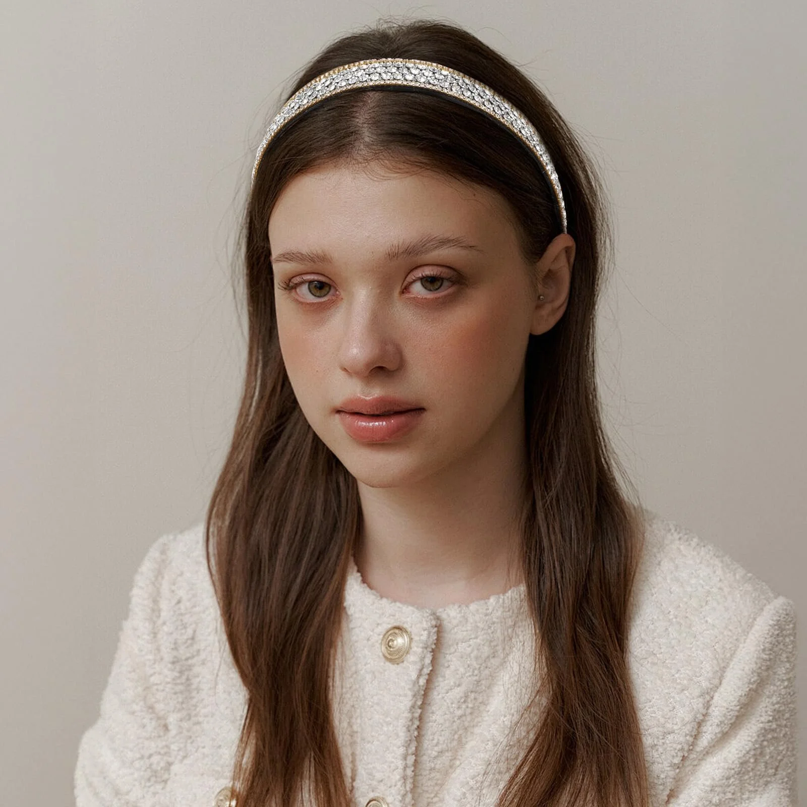 Обруч для волосся широкий зі стразами, фото №4