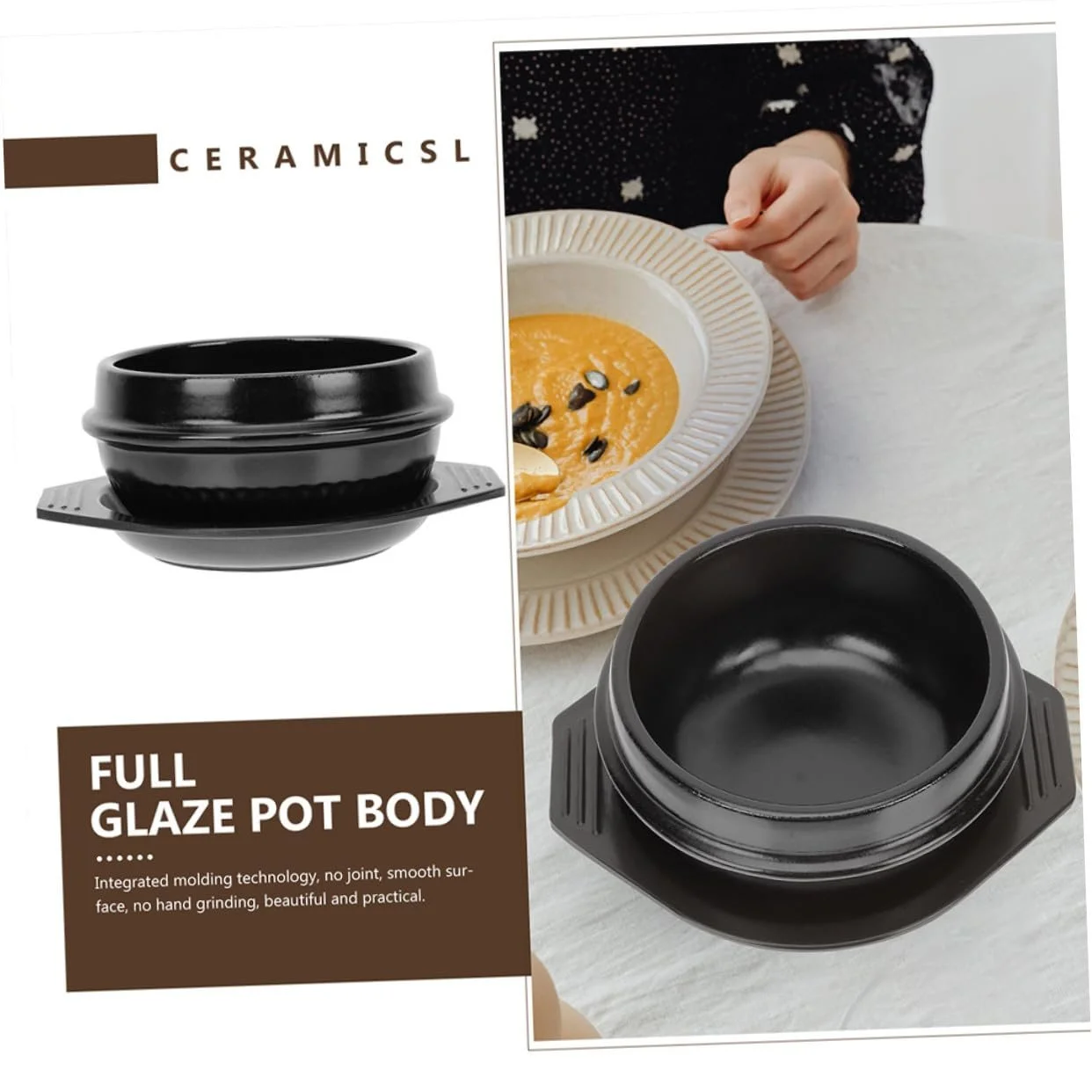 Керамическая кастрюля Термостойкая с подносом, фото №6