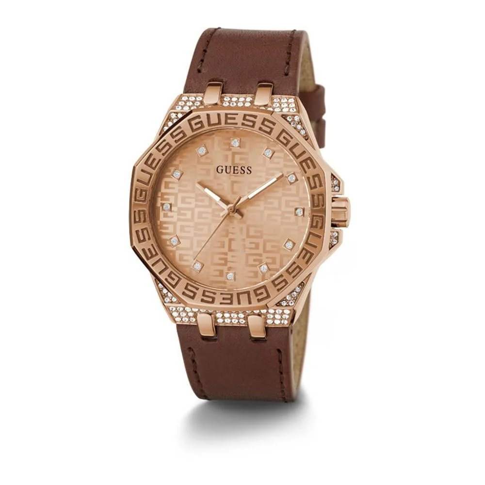 Женские часы Guess 38мм - Коричневый ремешок, циферблат розовое золото, корпус розовое золото, фото №5 Женские часы Guess 38мм - Коричневый ремешок, циферблат розовое золото, корпус розовое золото, фото №5