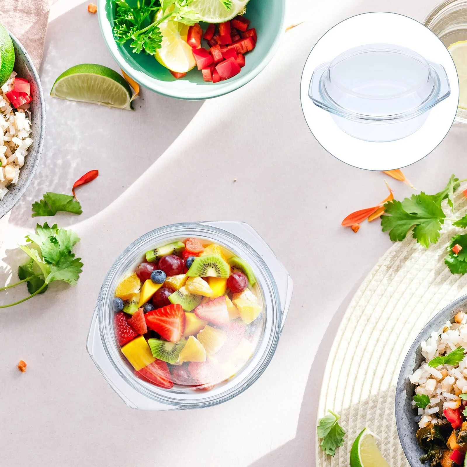 Форма для запекания TOYANDONA круглая стеклянная с крышкой прозрачная, фото №6