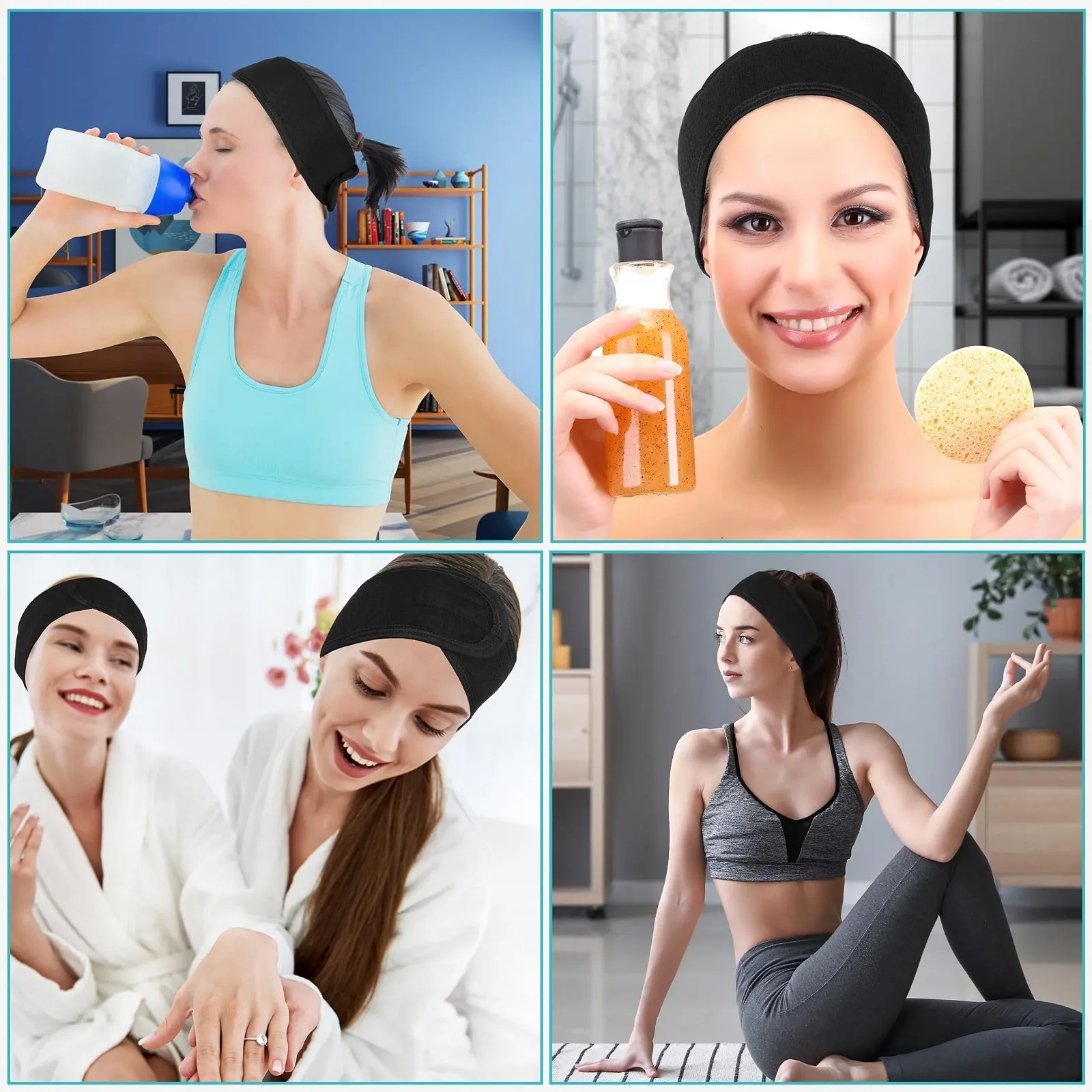 Пов'язка на голову Чорна для спа, паковання з 10 штук, фото №7