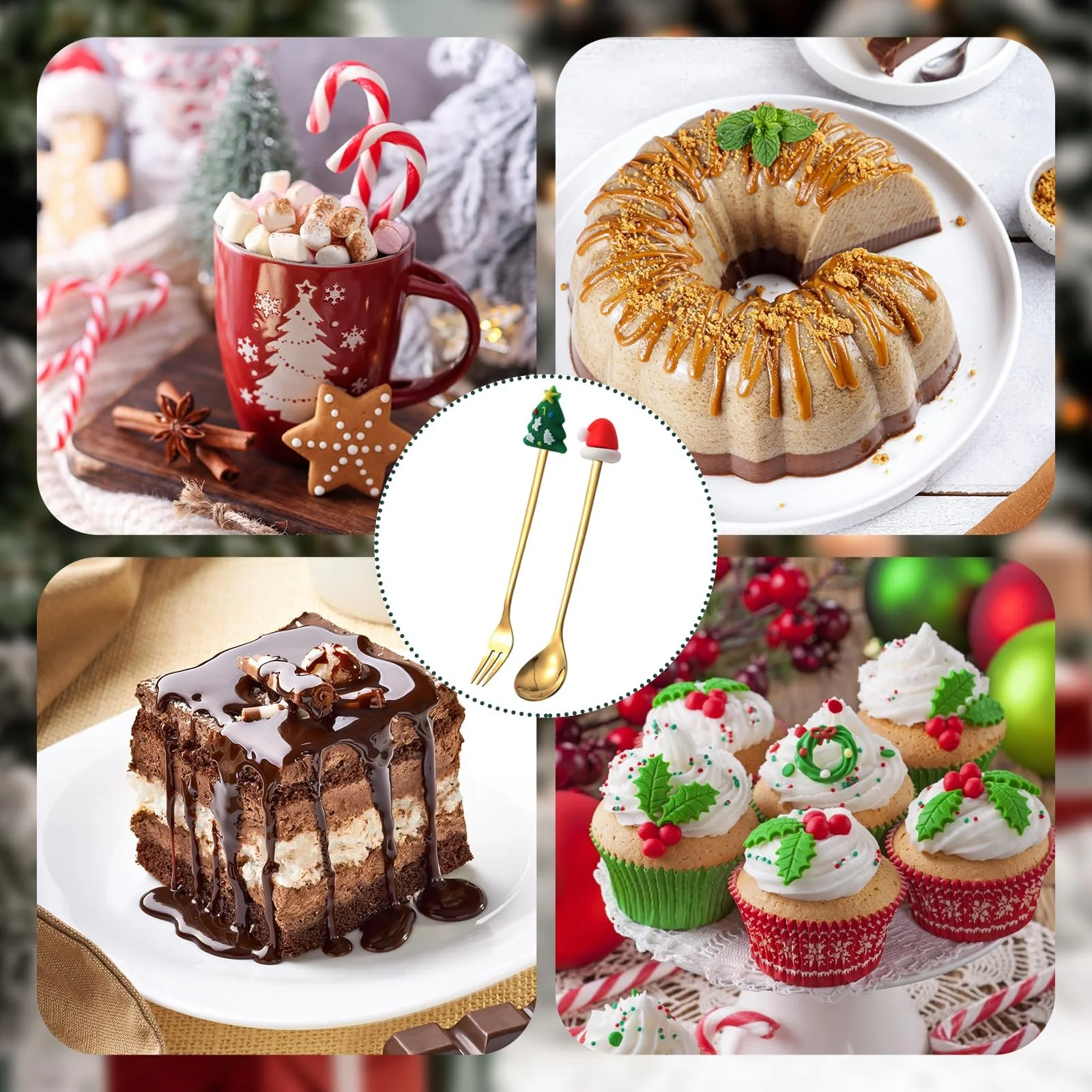 Набор рождественских ложек, Ложка кофейная, из нержавеющей стали, Рождественская, для размешивания, для украшения стола, фото №4