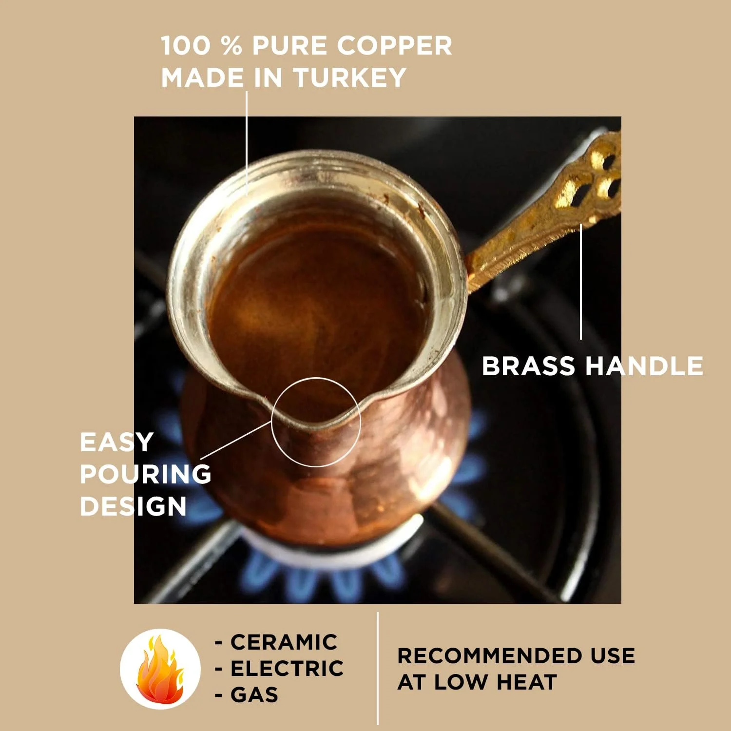 Турка мідна Premium, ручної роботи Cezve, глечик для турецької, арабської, грецької кави (300 мл), фото №6