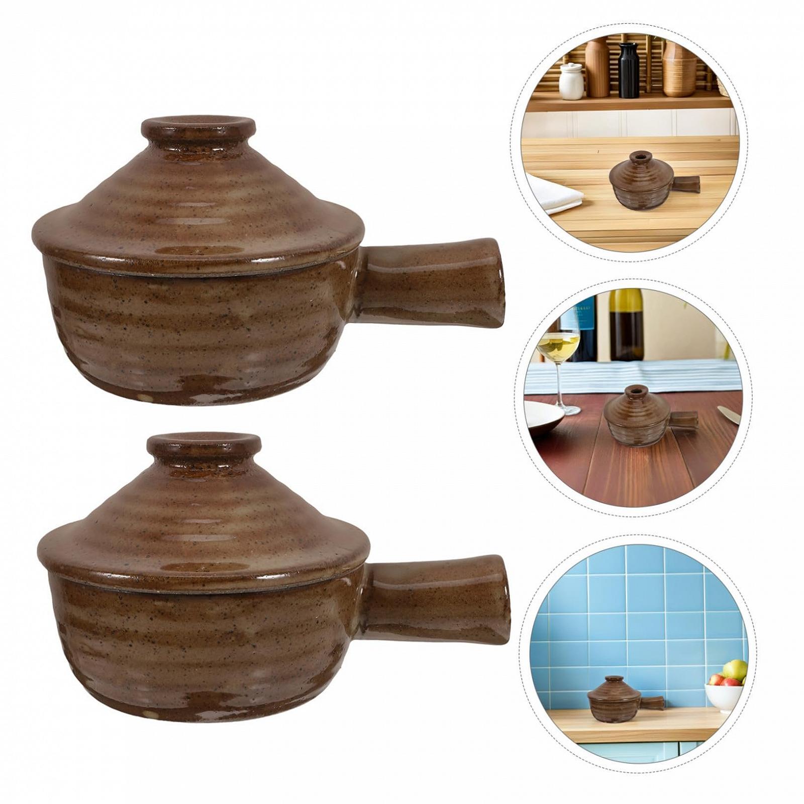 Набір керамічних горщиків Gatuida 2 шт для мікрохвильової печі з кришкою жаростійкі теракотові, фото №8