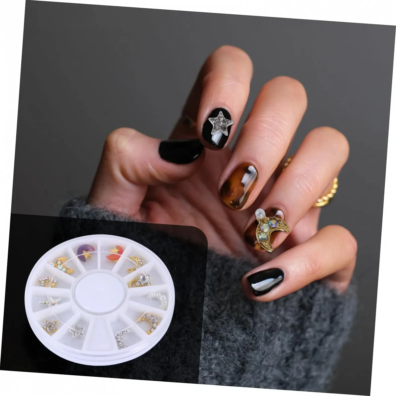 Стрази для нігтів minkissy, 24 штуки, діаманти, перлини, зірки, фото №6