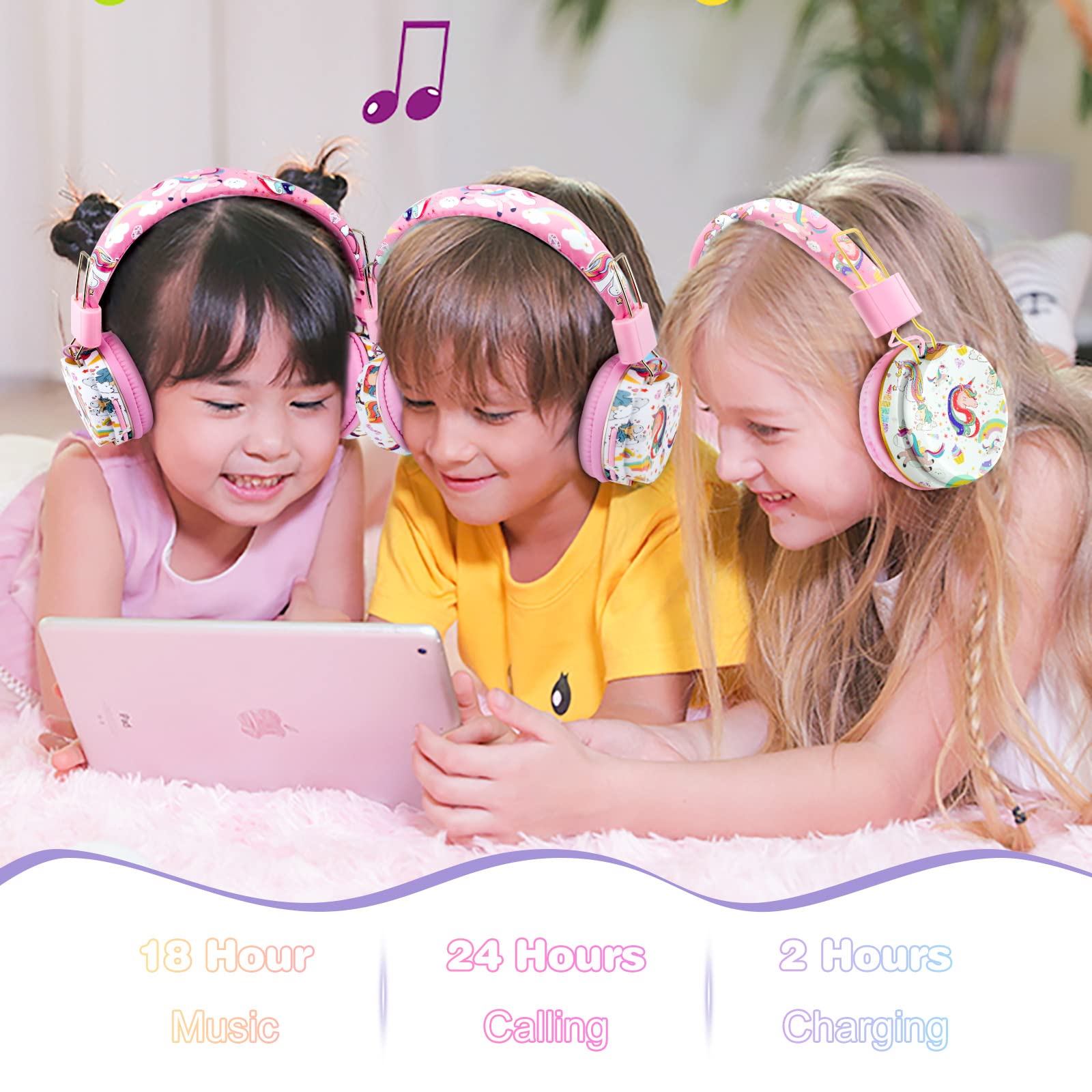 Навушники JYPS Bluetooth для дітей Єдиноріг з кабелем з мікрофоном для дівчаток, фото №5