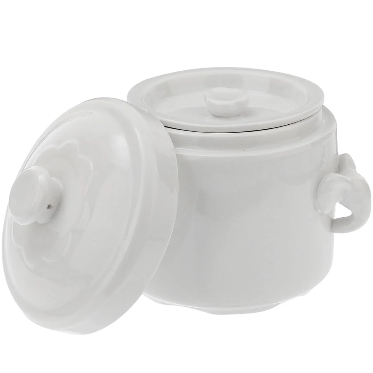 Керамічна Гусятниця для запікання з кришкою Термостійка для супів та десертів Біла, фото №1