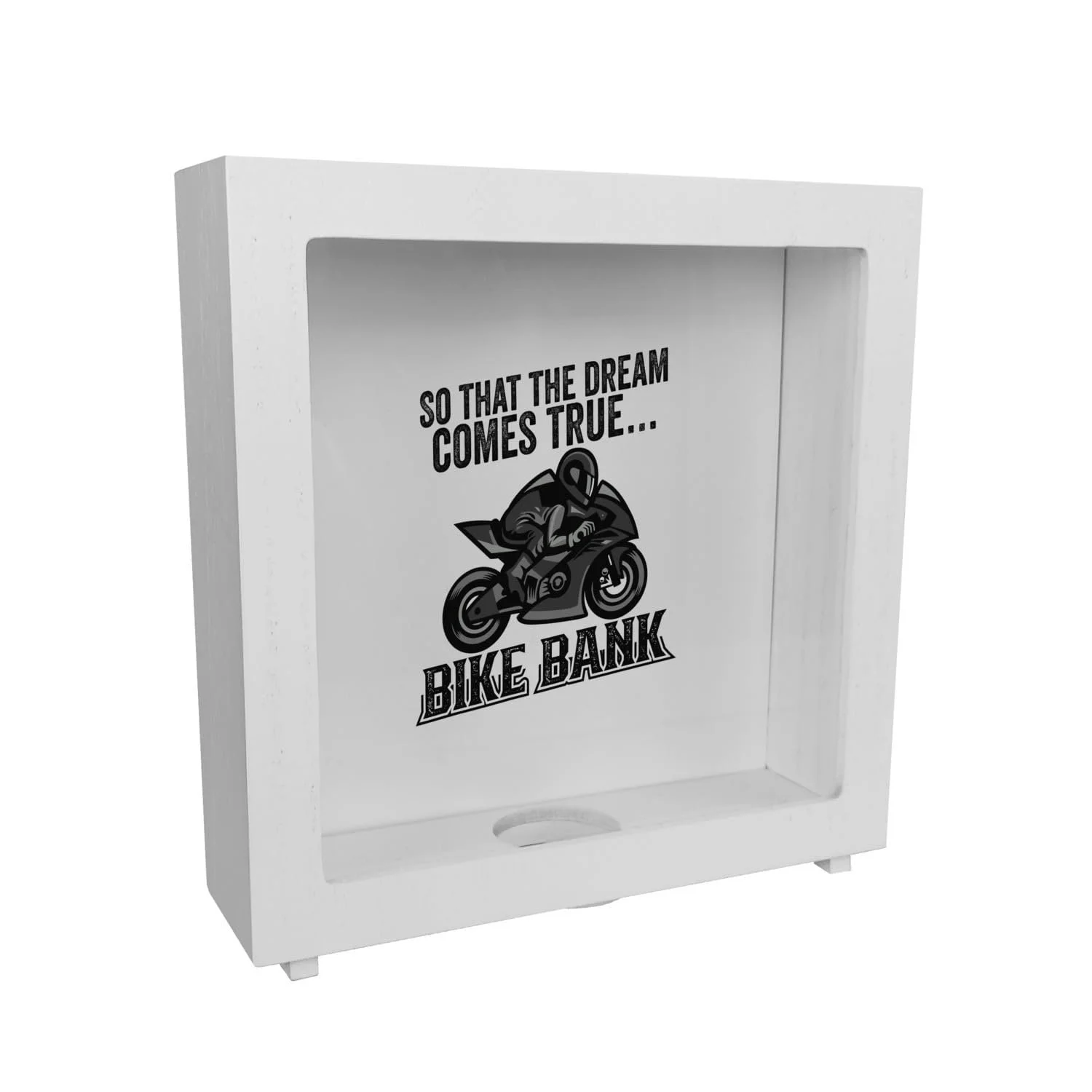 Скарбничка-рамка Bike Bank дерев'яна з написом та мотоциклом, фото №1