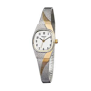Женские часы Regent Elegant URF625 Аналоговые Браслет из нержавеющей стали Серебряный Золотой Кварцевый Белый циферблат, серебряный, Браслет - Фото 1