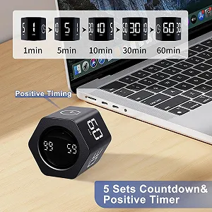 Таймер-куб Cuteefun Гексагональный Помодоро 1-5-10-30-60 мин USB C Черный synthetic.ua - Фото 1