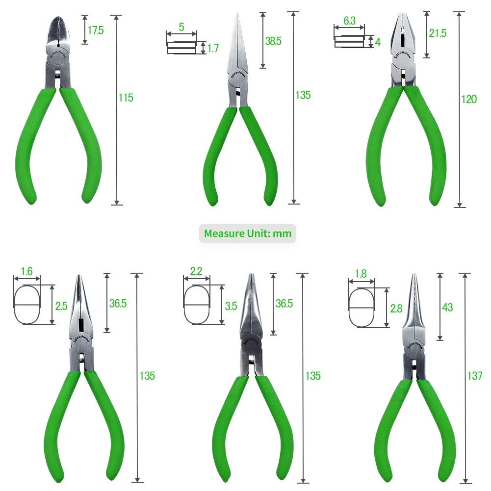 Мини плоскогубцы SPEEDWOX Набор инструментов, 6 штук Диагональные плоскогубцы, Длинногубцы, Тонкогубцы, Плоскогубцы, Круглогубцы, Микро плоскогубцы 11,43 см для изготовления ювелирных изделий и рукоделия, фото №5