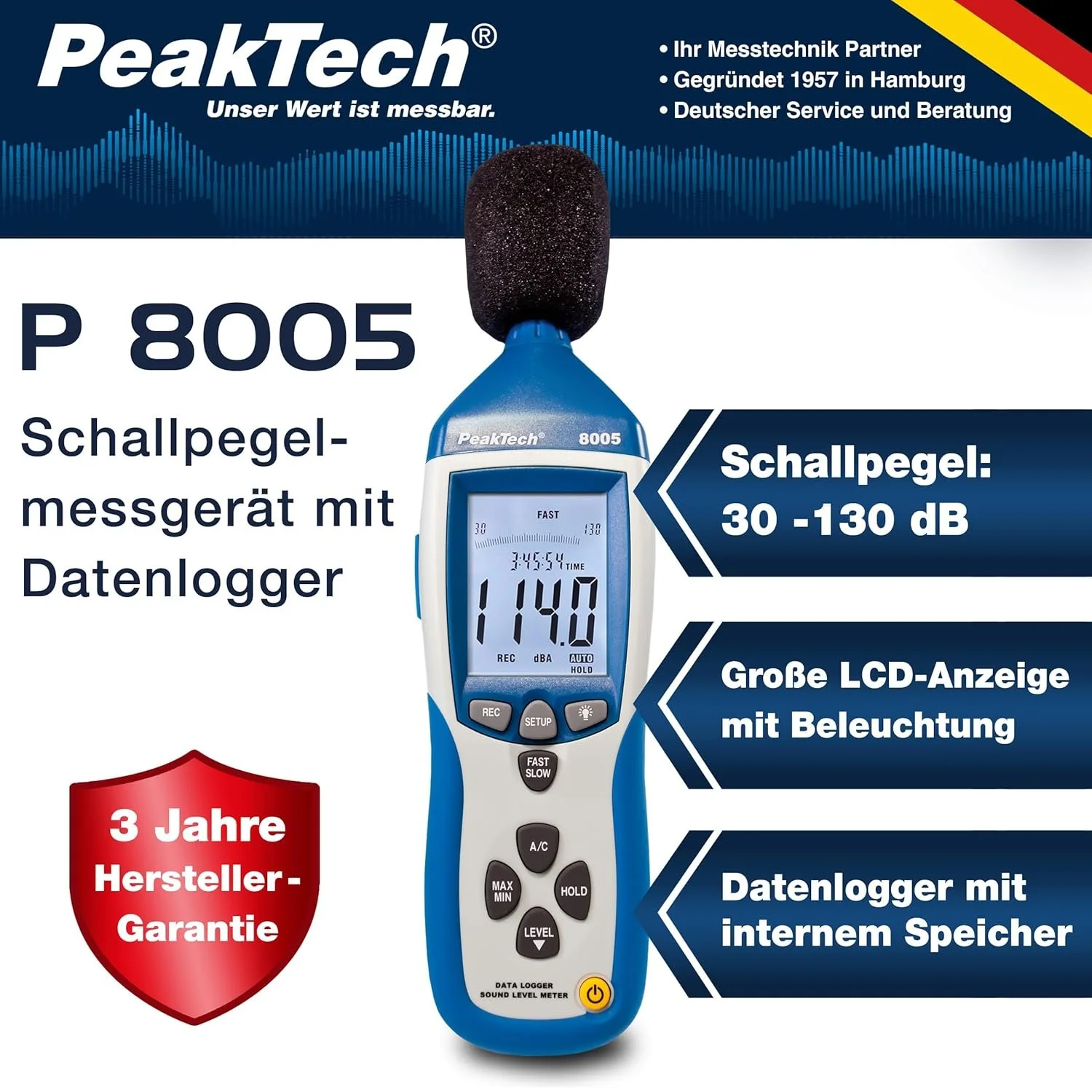 Шумомір PeakTech P 8005 Блакитний, фото №2