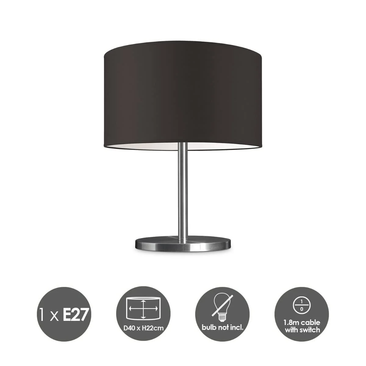 Настільна лампа Home Sweet Home Mauro Modern 40/40/35.6 см з тканинним абажуром E27 з вимикачем шоколадна, фото №4