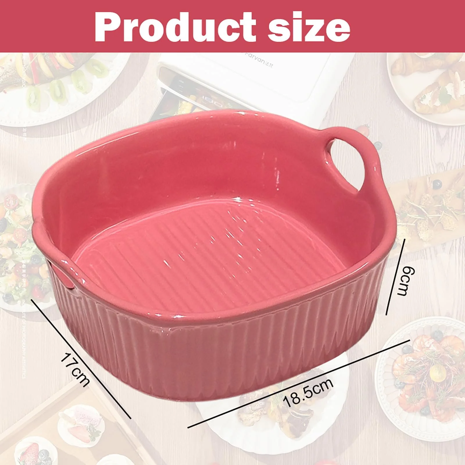 Форма для запікання керамічна 650 мл квадратна 7 дюймів з ручками Червона, фото №2