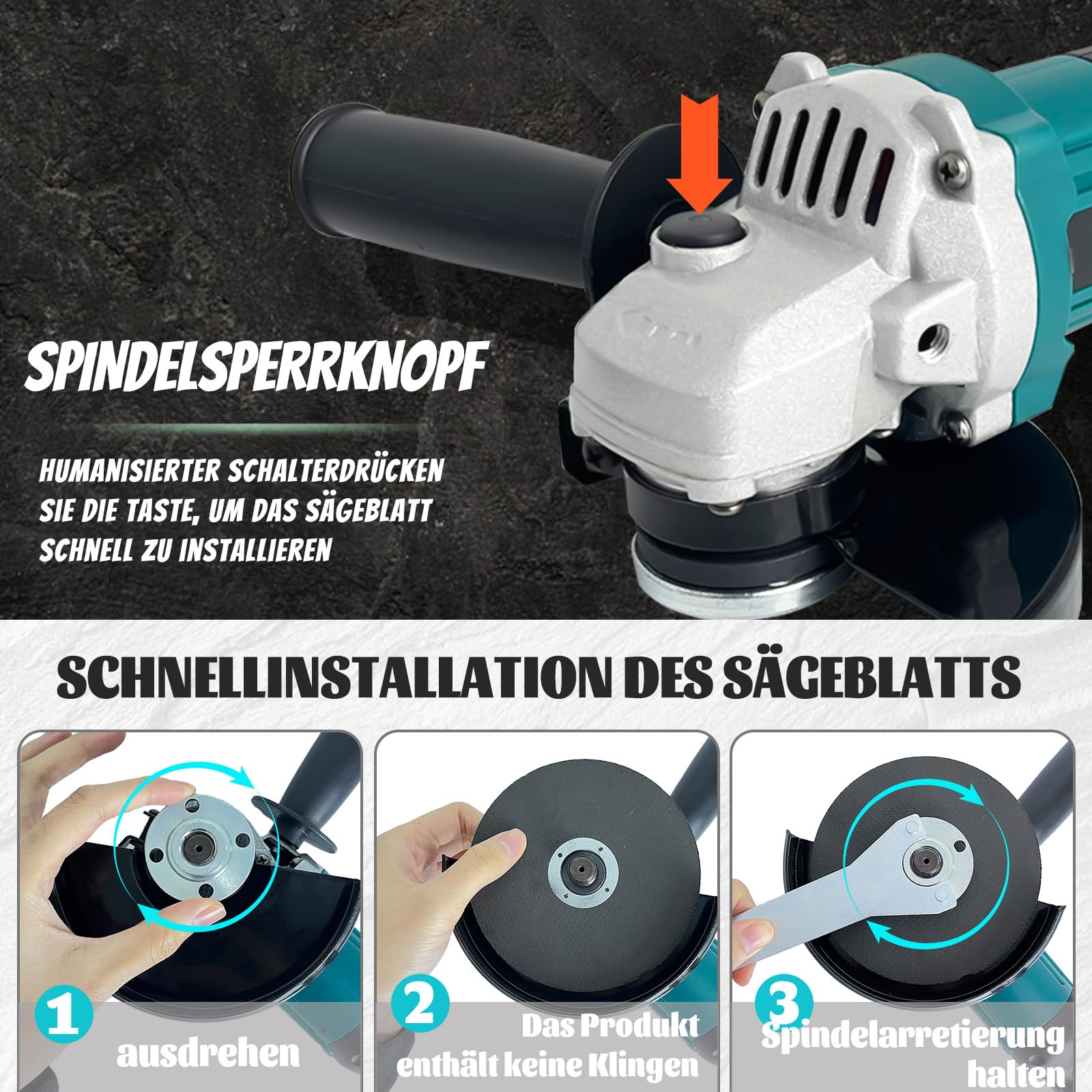 Акумуляторна кутова шліфувальна машина Replacement для Makita 125 мм з 2 x 5.5Ah акумулятором і зарядним пристроєм, фото №5