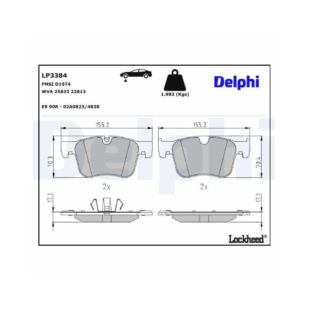 Комплект тормозных колодок DELPHI LP3384 дисковый тормоз для CITROËN OPEL PEUGEOT TOYOTA DS, фото №1