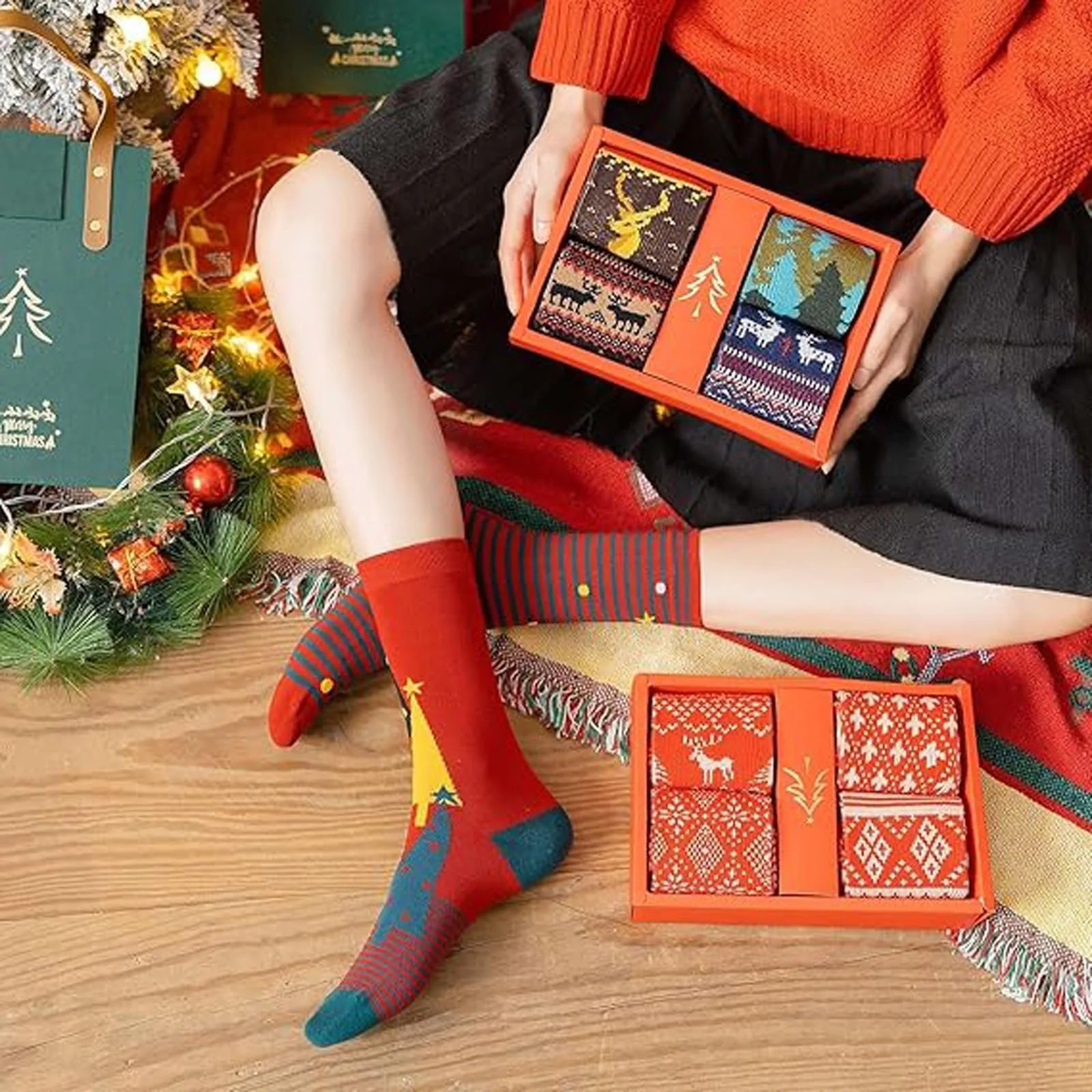 Рождественские носки DeBizz с рождественским мотивом Унисекс Хлопковые носки Разные цвета Один размер, фото №3