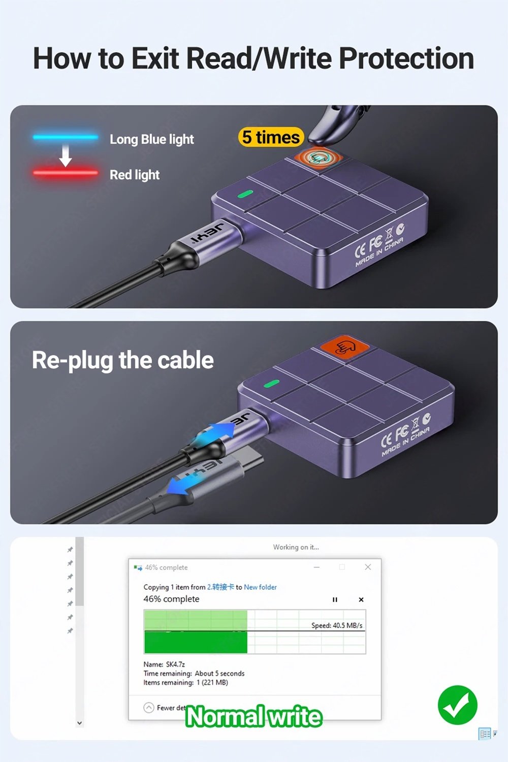 Внешний адаптер Jeyi 2230Pro 10Gbps M.2 NVMe SSD to USB с сенсором, фото №11