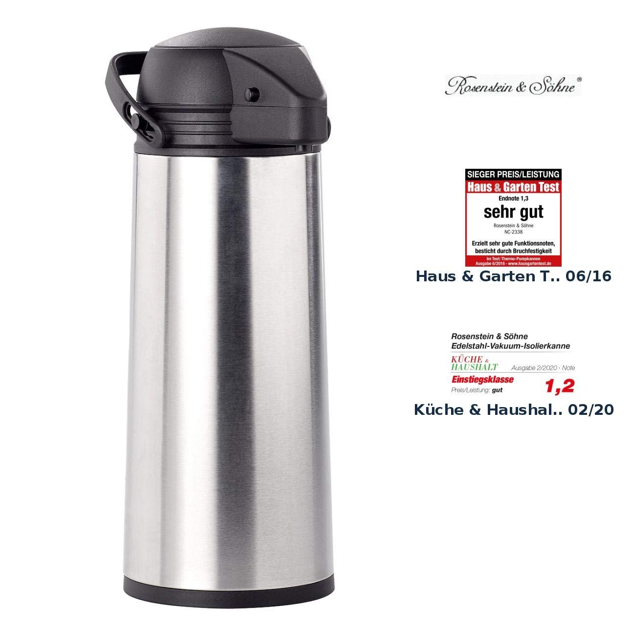 Термос із помпою Rosenstein & Söhne 1.9 л, нержавіюча сталь, фото №2 Термос із помпою Rosenstein & Söhne 1.9 л, нержавіюча сталь, фото №2