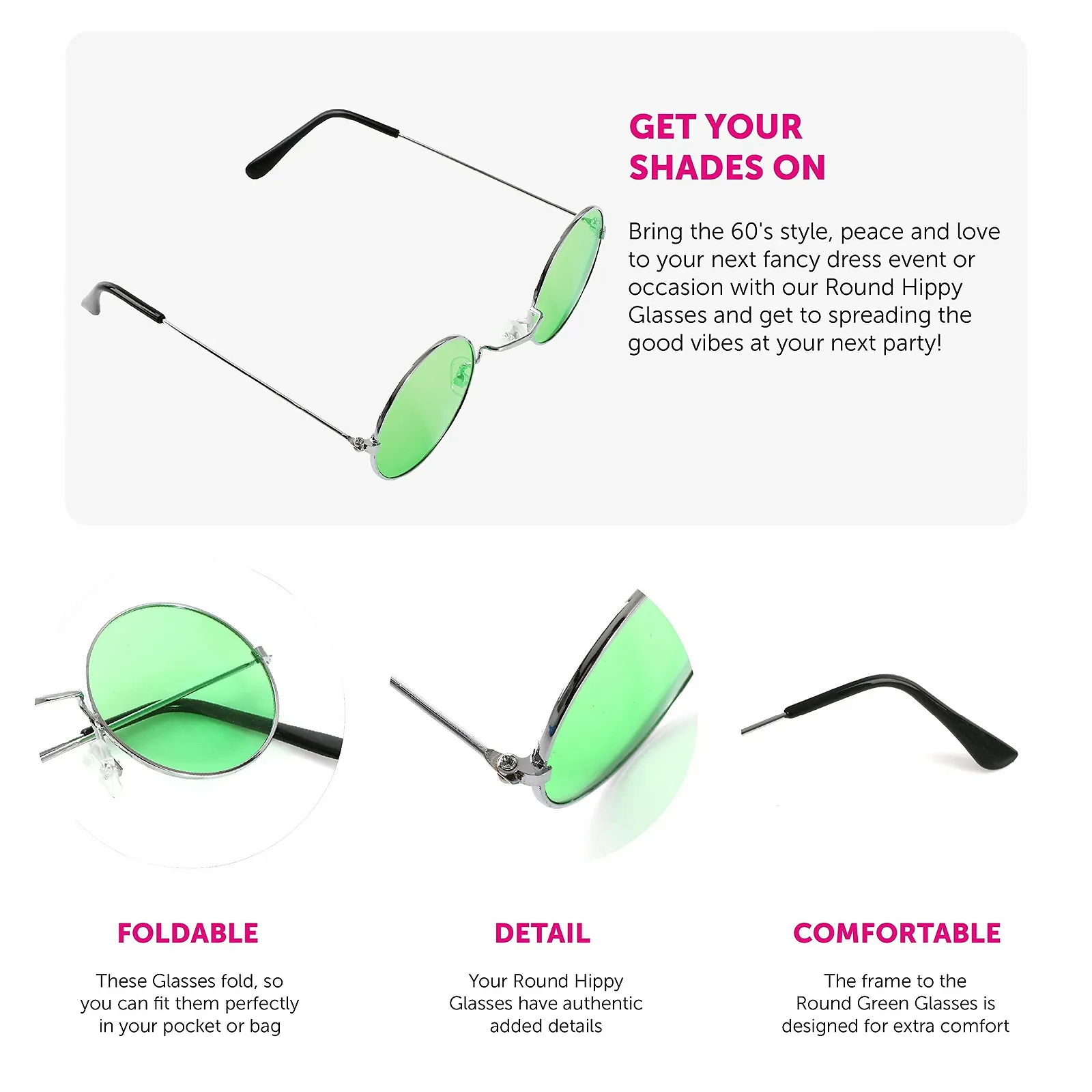 Круглые очки в стиле хиппи 70-х Зеленый, фото №2