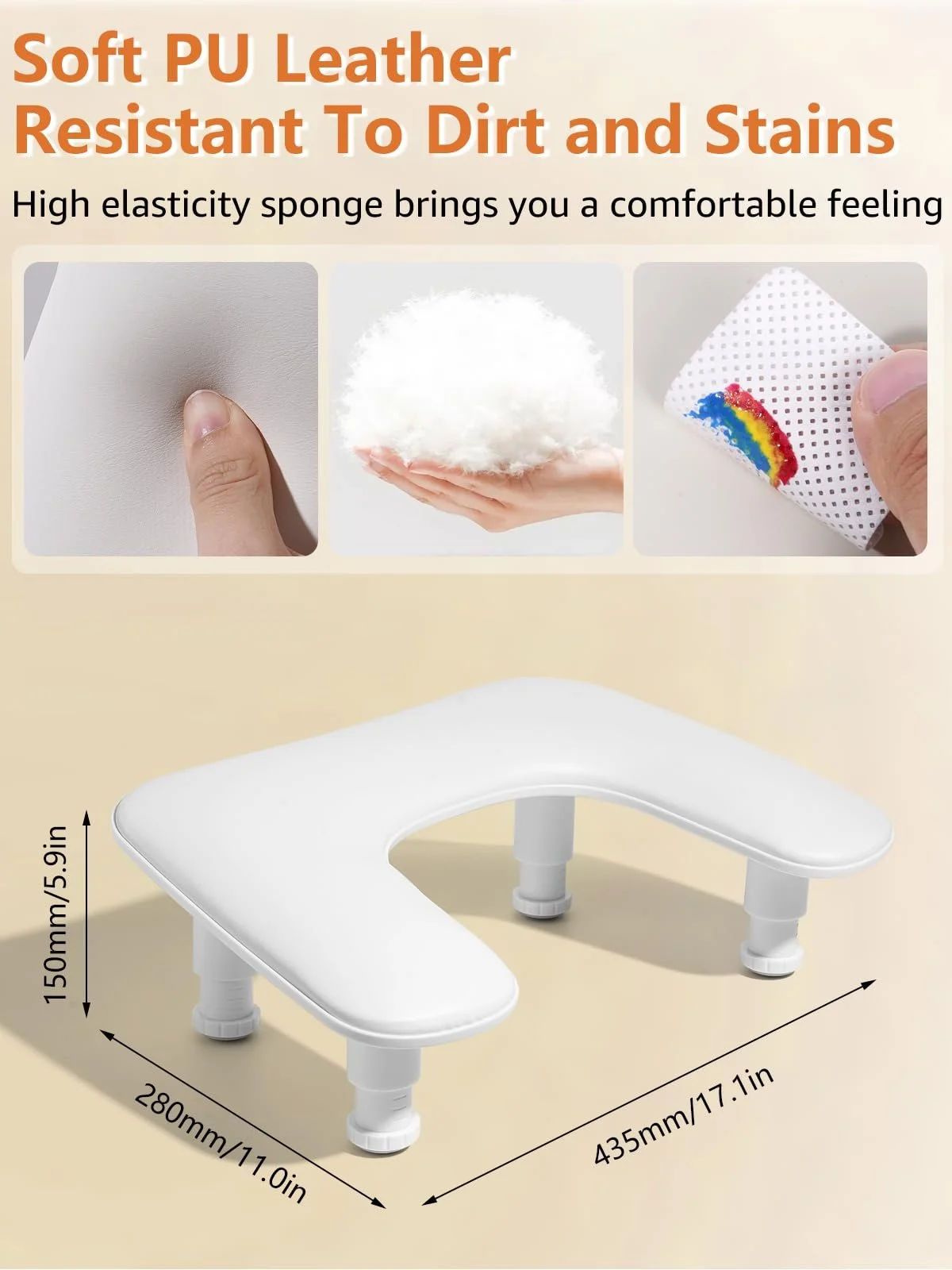 Підставка для рук U-подібна Deciniee для манікюрного столу, регульована висота, біла, фото №6